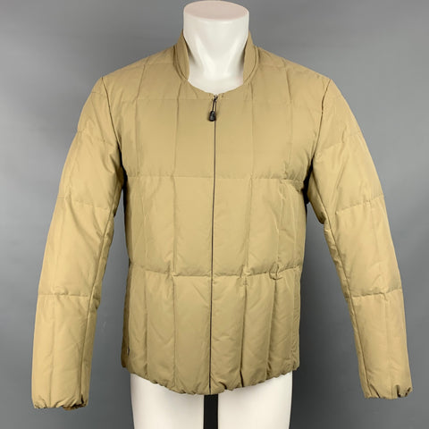 SNOW PEAK Size M Olive Quilted Cotton / Linen Down Filled Zip Up Jacket