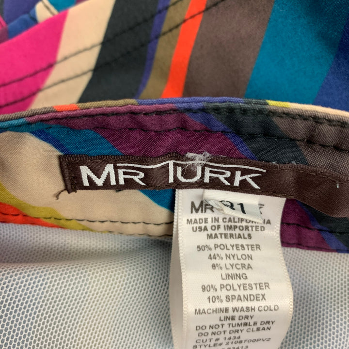 MR TURK Size 31 Multi-Color Stripe Polyester Blend Swim Trunks