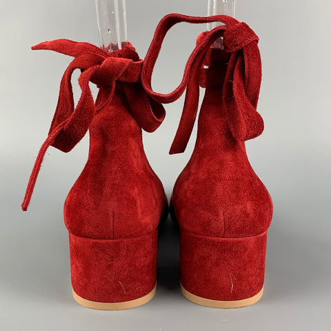 GIANVITO ROSSI Size 9.5 Red Suede Ankle Strap Pumps