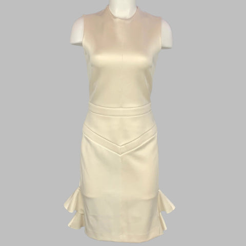 LOUIS VUITTON Size S Beige Ecru Wool Blend Ruffled Fitted Cocktail Dress