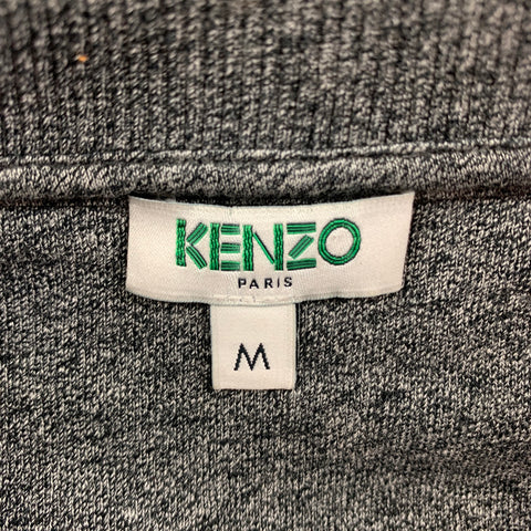 KENZO Size M Grey Yellow Embroidery Cotton Crew-Neck Pullover