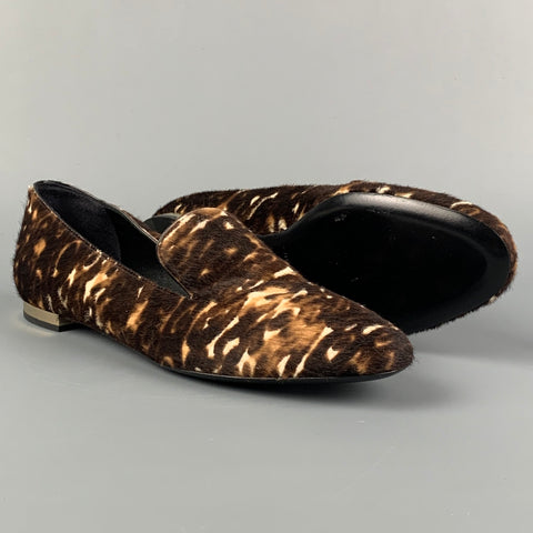 BURBERRY PRORSUM Zapatos planos sin cordones con estampado animal de cuero marrón talla 5