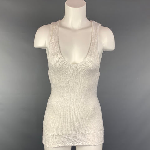 SOUCHI Taille S Débardeur décontracté en coton tissé à la main blanc