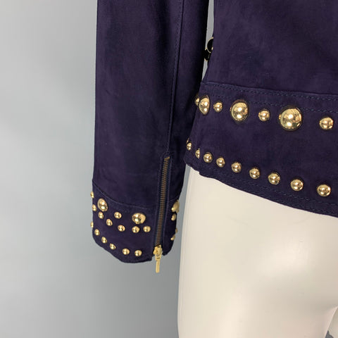 TRINA TURK Size S Purple & Gold Suede Studded Jacket