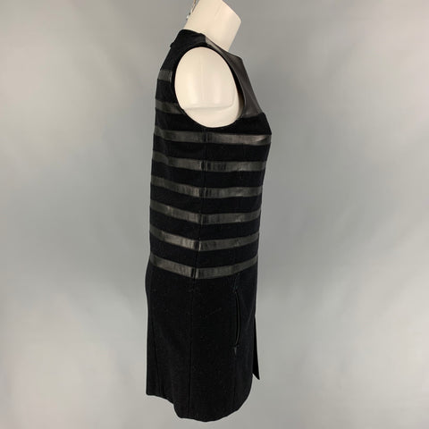 JEAN PAUL GAULTIER Taille 6 Robe droite en laine mélangée noire à matières mélangées