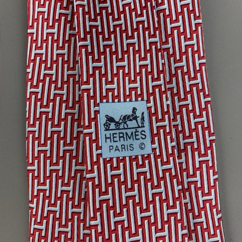 HERMES 5139 HA Red White Blue Silk Tie