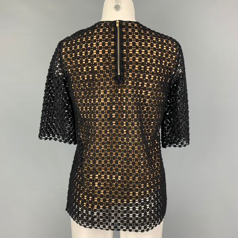 CHLOE Size 4 Black Beige Wool Cotton Crochet Double Layer Dress Top
