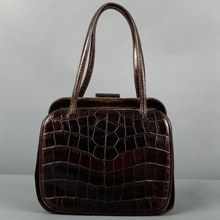 Vintage PRADA Brown Alligator Embossed Leather Velvet Mini Handbag
