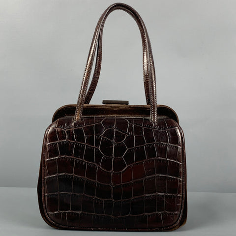 vintage PRADA Brown Alligator Embossed Leather Velvet Mini Sac à main