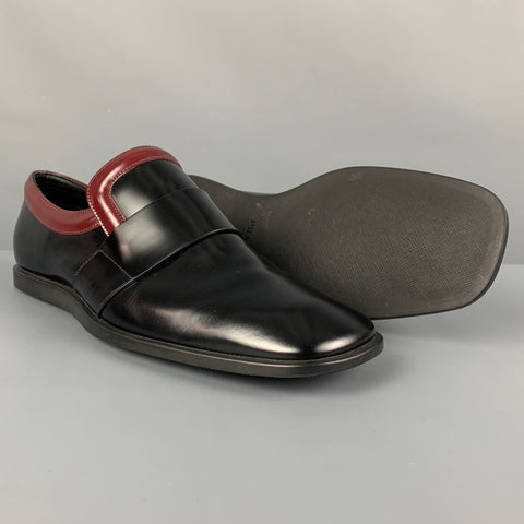 PRADA Size 7.5 Black Burgundy Two Toned Leather Square Toe Loafers