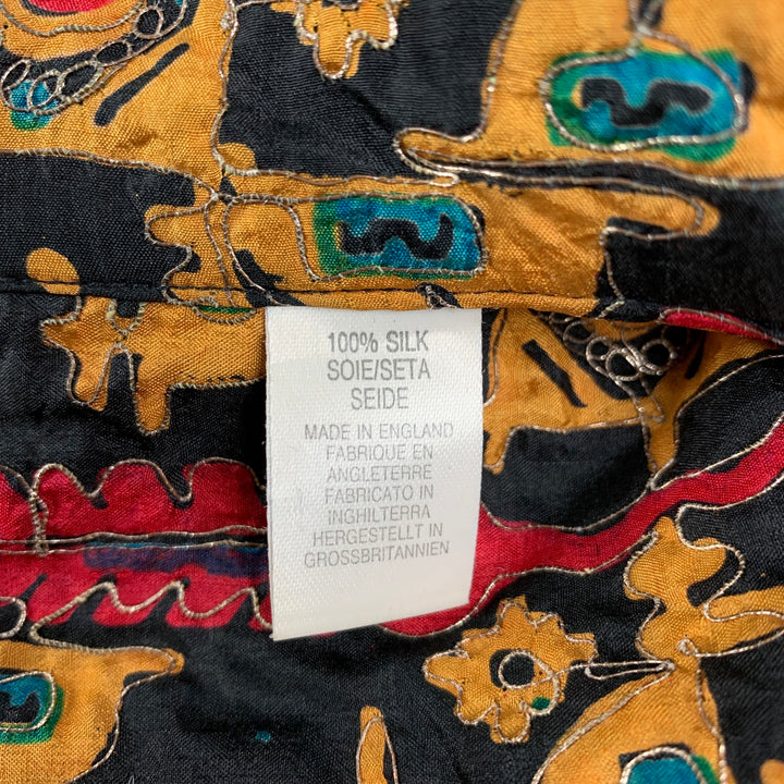 Vintage PAUL SMITH Size M Black Red Yellow Embroidery Silk Long Sleeve Shirt