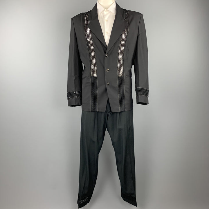 Vintage MATSUDA Size 42 Black Rayon / Wool Notch Lapel Suit