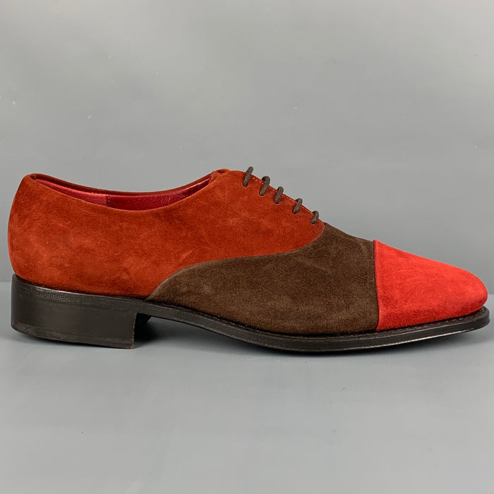 SALVATORE FERRAGAMO Size 9 Red Brown Leather Suede Cap Toe Laces
