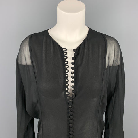 VINTAGE Taille M Blouse Tunique Organza Noir
