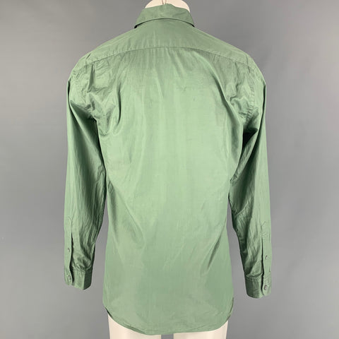 ERMENEGILDO ZEGNA Size M Green Solid Cotton Button Down Long Sleeve Shirt