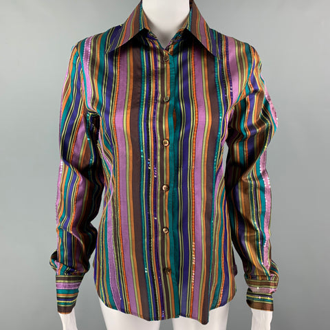 ETRO Size 8 Purple Multi-Color Silk Sequined Blouson Dress Top