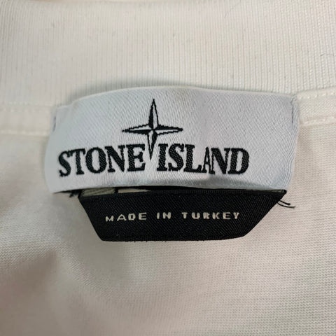 STONE ISLAND Size L White Logo Cotton Buttoned Polo