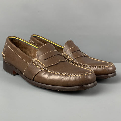 RALPH LAUREN Size 10.5 Brown Contrast Stitch Leather Penny Loafers