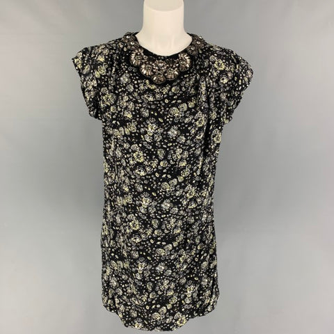 3.1 PHILLIP LIM Size 2 Black Light Blue Floral Silk Dress