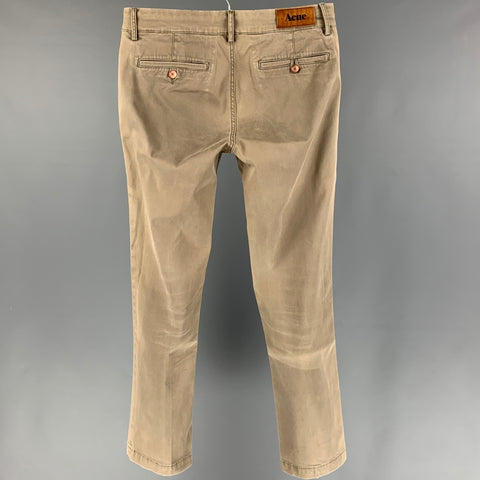 ACNE Taille 30 Pantalon décontracté Lyrca en coton kaki à devant plat