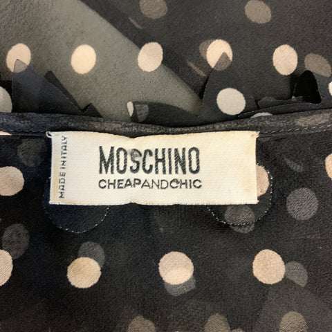 MOSCHINO Size 8 Black & Cream Polk Dot Silk Floral Cardigan Blouse