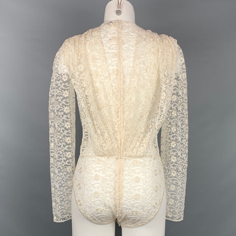 SAINT LAURENT Size S Cream Lace Bodysuit Dress Top