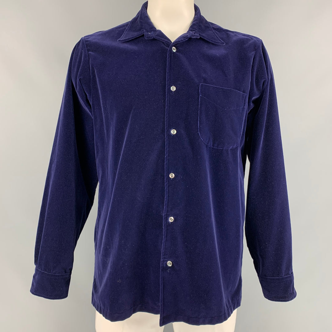RALPH LAUREN Purple Label Size L Purple Velvet Cotton Button Up Long Sleeve Shirt