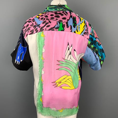 MARNI x BRUNO BOZZETTO Size M Multi-Color Print Silk Raw Edge Oversized Short Sleeve Shirt