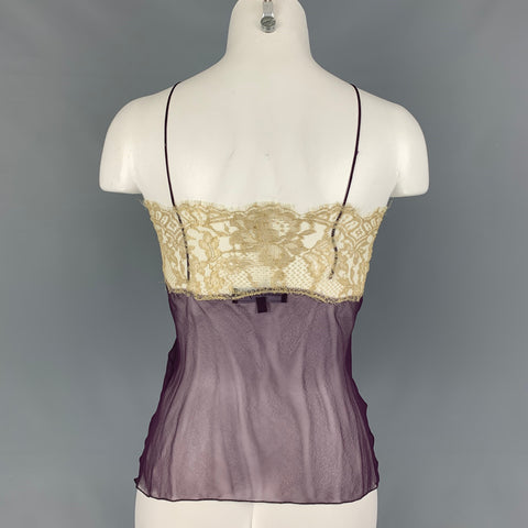 SALVATORE FERRAGAMO Size 2 Eggplant Gold Silk Lace Camisole Dress Top