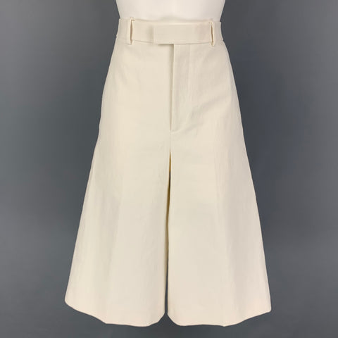 BOTTEGA VENETA Size 2 Cream Linen Wrinkled Wide Leg Dress Pants