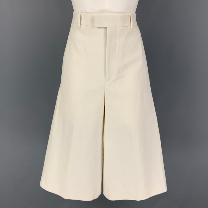 BOTTEGA VENETA Size 2 Cream Linen Wrinkled Wide Leg Dress Pants