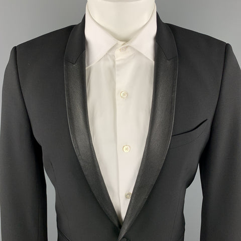 IRO Size 36 Black Wool Blend Shawl Collar Leather Trim Sport Coat