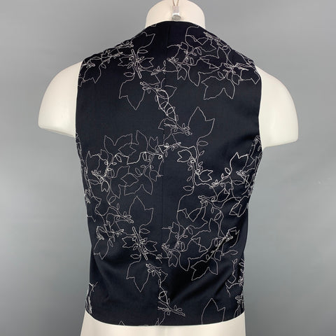 EMPORIO ARMANI Size 38 Black & White Embroidery Wool Double Breasted Vest