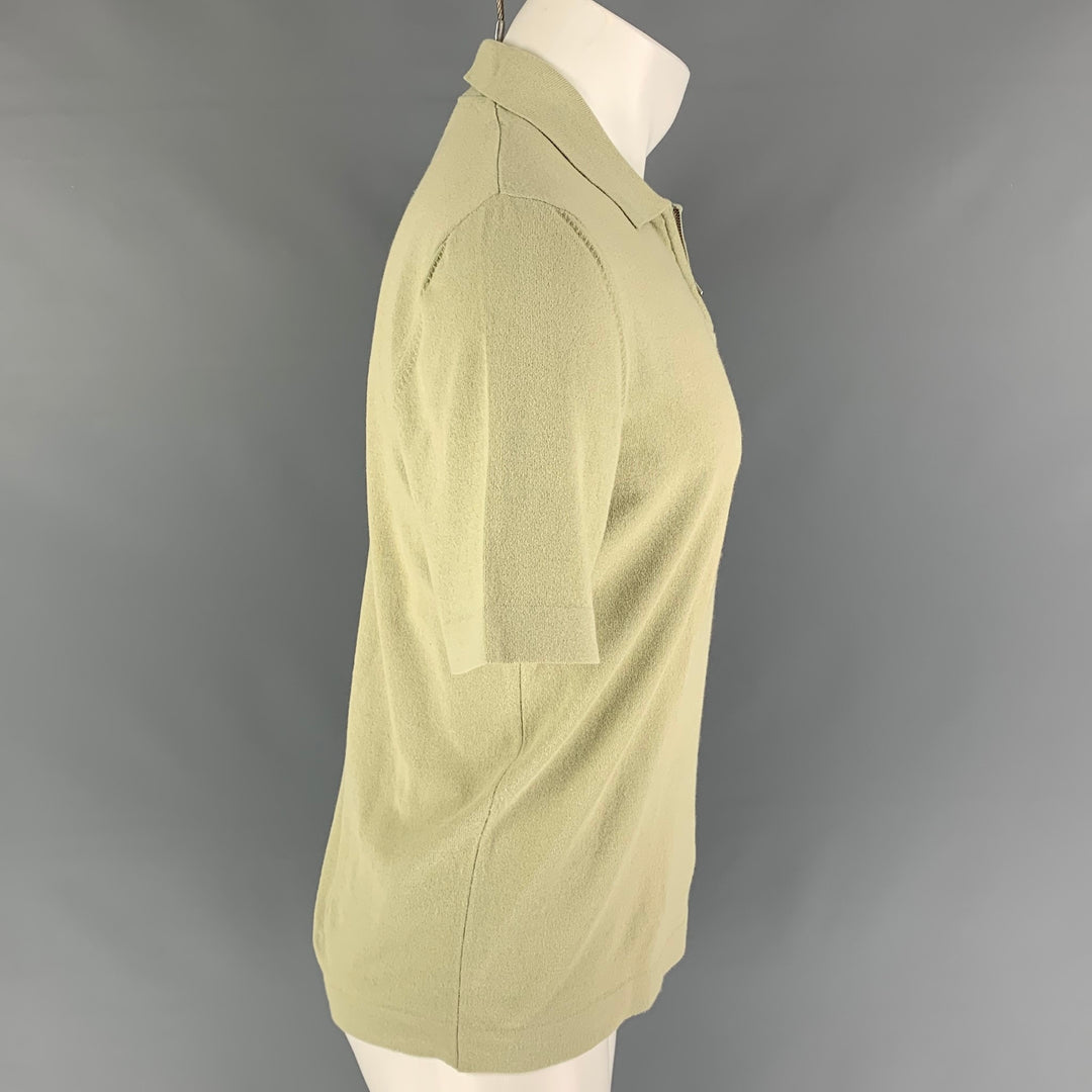 GRAN SASSO Size M Green Olive Viscose Half Zip Polo