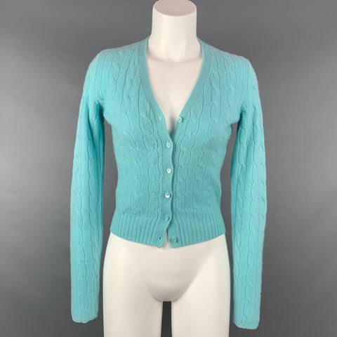 RALPH LAUREN Black Label Talla S Cárdigan De Punto De Cachemira Turquesa