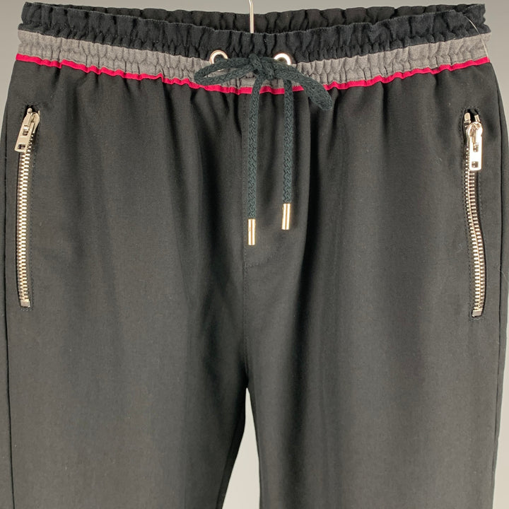 GIVENCHY Size 28 Black Grey Polyester Wool Sweatpants