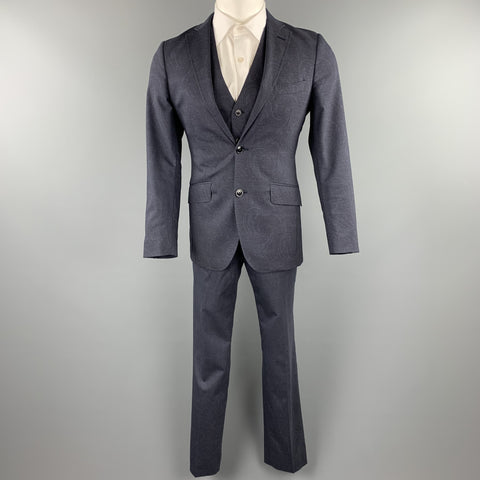 ETRO Size 34 Dark Gray Paisley Wool Notch Lapel 3 Piece Suit