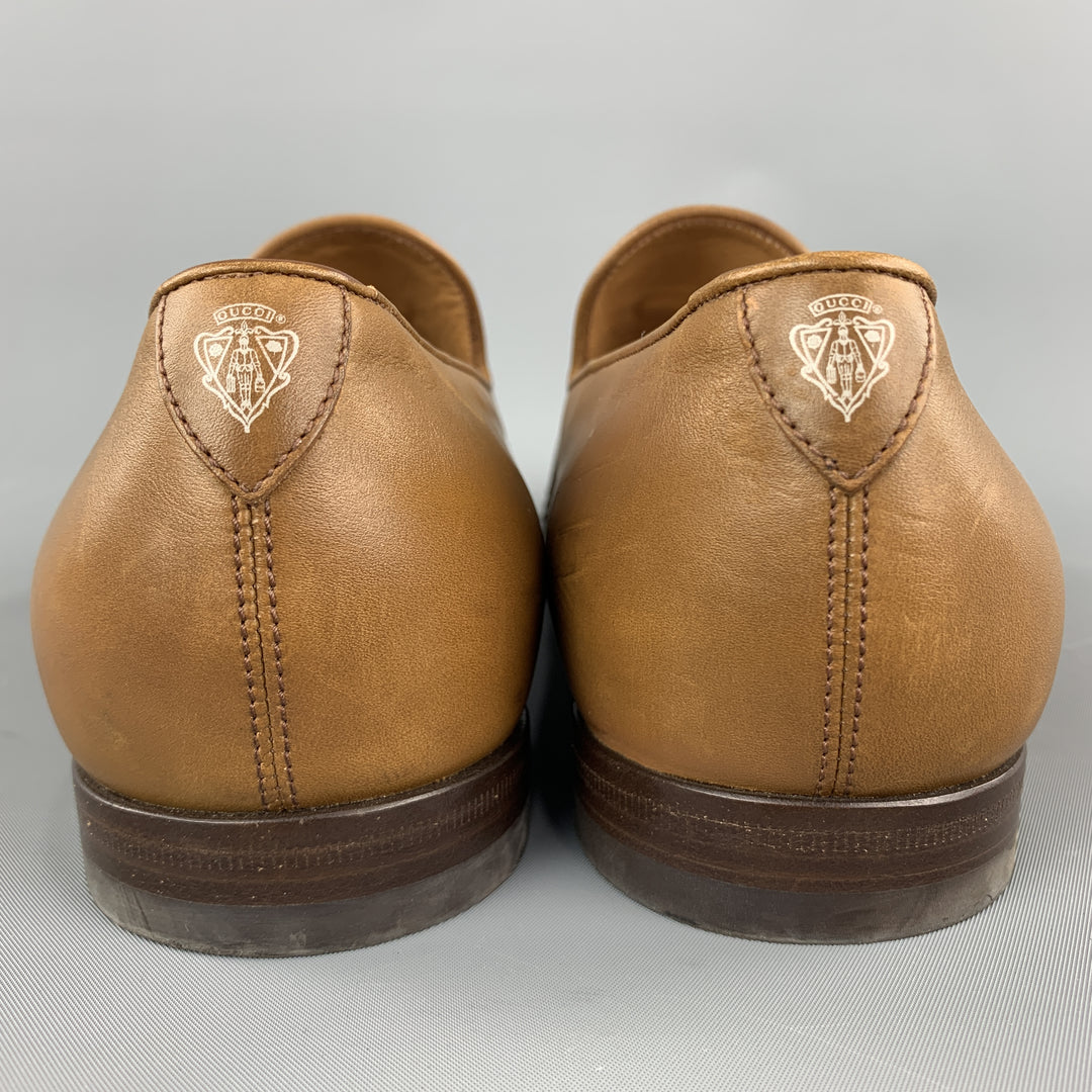 GUCCI Size 11 Tan Solid Leather Tassel Slip On Loafers