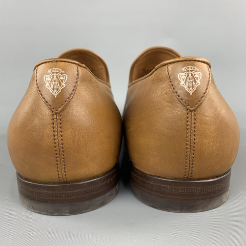 GUCCI Size 11 Tan Solid Leather Tassel Slip On Loafers