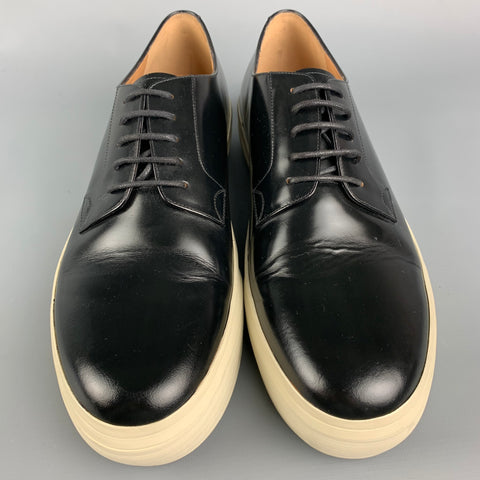 DRIES VAN NOTEN Size 12 Black & White Color Block Leather Sneakers
