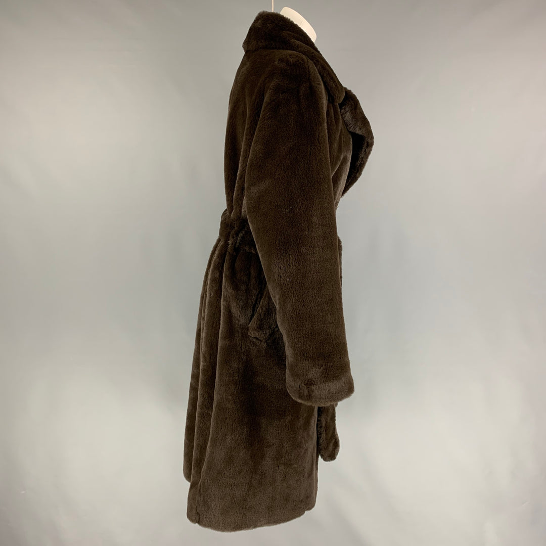 STAND STUDIO Size M Brown Faux Fur Notch Lapel Faustine Coat