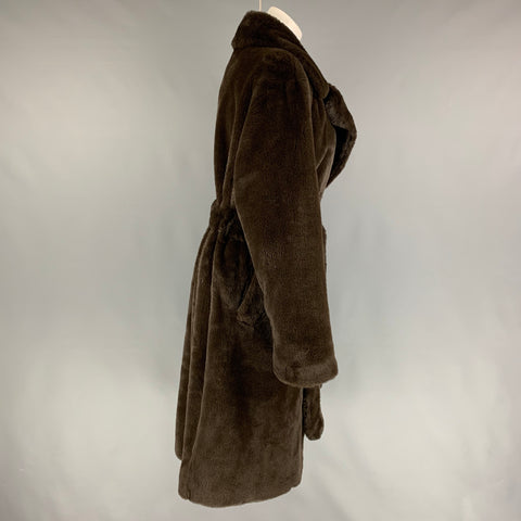 STAND STUDIO Taille M Manteau Faustine en fausse fourrure marron à revers cranté
