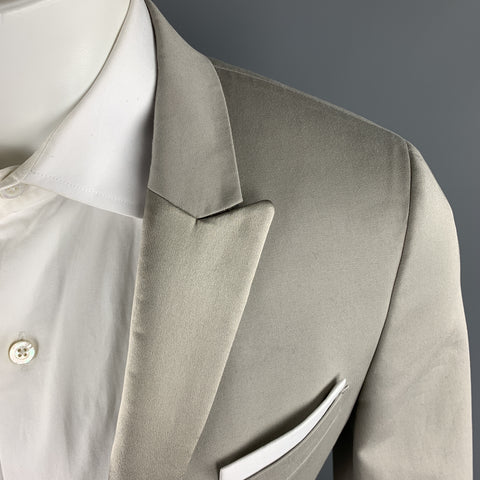 NEIL BARRETT Size 38 Light Gray Cotton / Elastane Peak Lapel Silk Trim Tuxedo