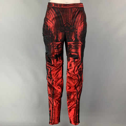 PAUL SMITH Take Pleasure Seriously Size 6 Red & Black Print Acetate Blend Ruched Pants Suit