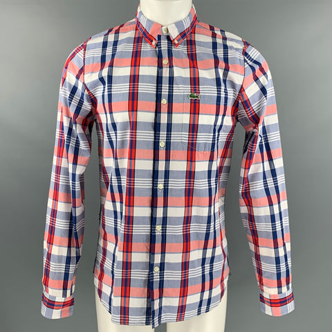 LACOSTE Size M Red White & Blue Plaid Cotton Long Sleeve Shirt