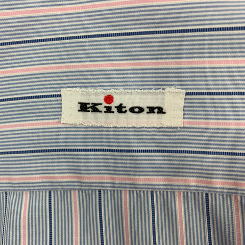 KITON Size M Blue Pink Stripe Long Sleeve Shirt