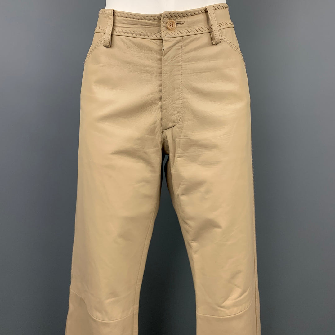 DOLCE & GABBANA Size 12 Beige Stitched Leather Dress Pants