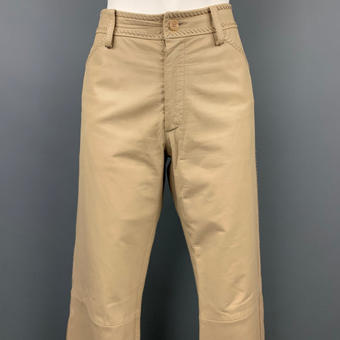 DOLCE &amp; GABBANA Talla 12 Pantalón de vestir de cuero cosido en beige