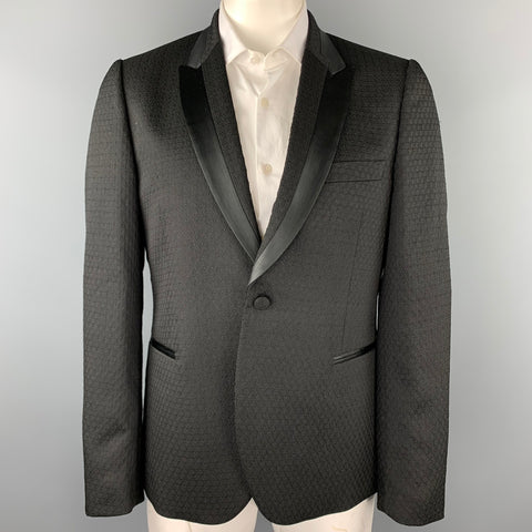 PAUL SMITH Slim Size 42 Black Jacquard Peak Lapel Sport Coat