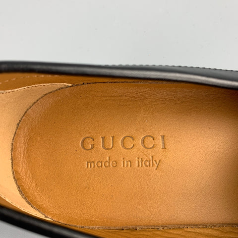 GUCCI Size 10 Black Leather Web Horsebit Lug Sole Loafers